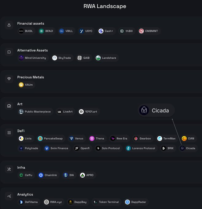 ThangHe2004's tweet photo. Cicada Finance chính thức được BNBChain đưa vào danh sách RWA — quá uy tín anh em ơi! 🚀
Được công nhận chính thức nghĩa là vị thế của dự án trong hệ sinh thái đang lên cực mạnh.
Cicada đang dần trở thành ông lớn RWA mới nổi rồi!
Link: https://t.co/qKFYGvaAlQ https://t.co/NFR6kpHc24