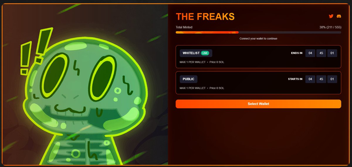 thefreaks_sol's tweet image. THE BIGGEST FREE MINT ON SOLANA IS LIVE 🚨

38% (212 / 555) MINTED ALREADY !!!

Mint link : mint.thefreaks.xyz

Let&apos;s make history. The Freaks are gonna shake solana

#Solana #SolanaNFT #SolanaNetwork #NFTs #NFTCommunity