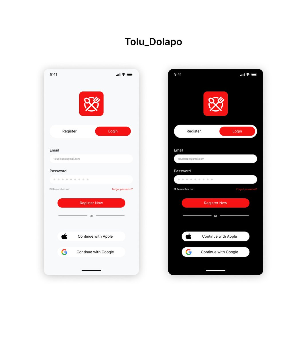 Toluwanimie456's tweet image. Day 22/30 Login/Sign Up for a food delivery app
Kept it bold, clean, and fast, just like the experience should feel.
Light + Dark mode from the start, simple forms, strong CTAs.
First impressions matter.
#30DaysOfUI #UIUX #DailyDesign #MobileDesign #ProductDesign