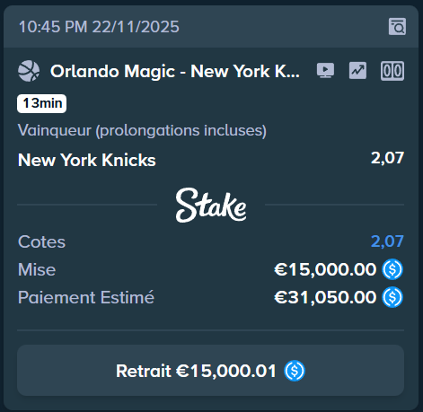 🏀15.000€ sur New York 2.10

💶200€ parmi les likes si ca passe 

📲Pour jouer sur le meme site que moi c'est ici : t.me//stake_nostraa…

#TeamParieur