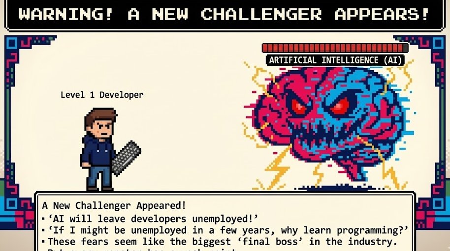 Master0x_ai's tweet image. 💢A New Challenger Appears!

💢Honestly, this feels like a pretty accurate snapshot of the current vibe in dev circles. There’s this looming anxiety about whether AI is actually the ultimate &quot;Final Boss&quot; that&apos;s going to replace us, or if it&apos;s perhaps just a massive new power-up…