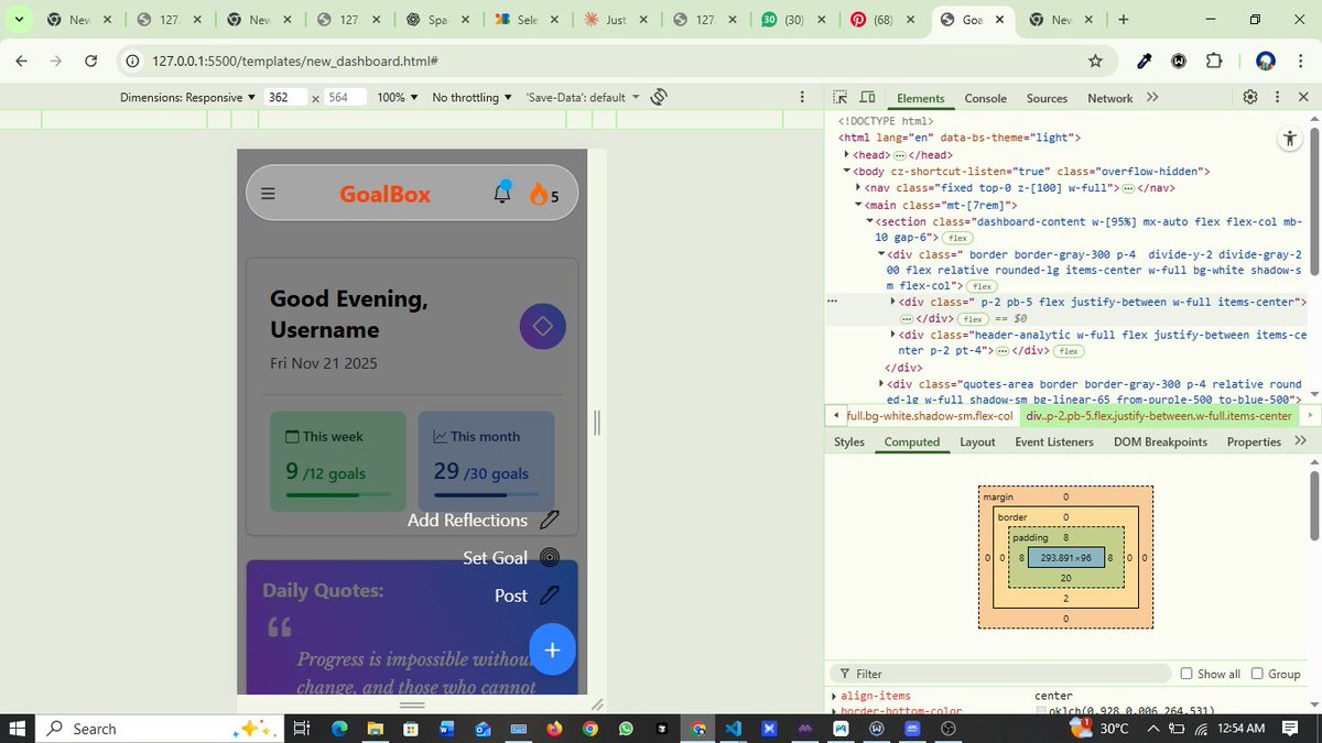 iom_future's tweet image. Day 52 of #100DaysOfCode 

Now to the main event of the day &quot;GOALS &quot; 
I have started adding in some default goals
Added the categories
And the filter feature UI; no functionality yet

Also made the ➕️ button functional

#frontEndDev #pixelPerfect
#webdesign #devJourney