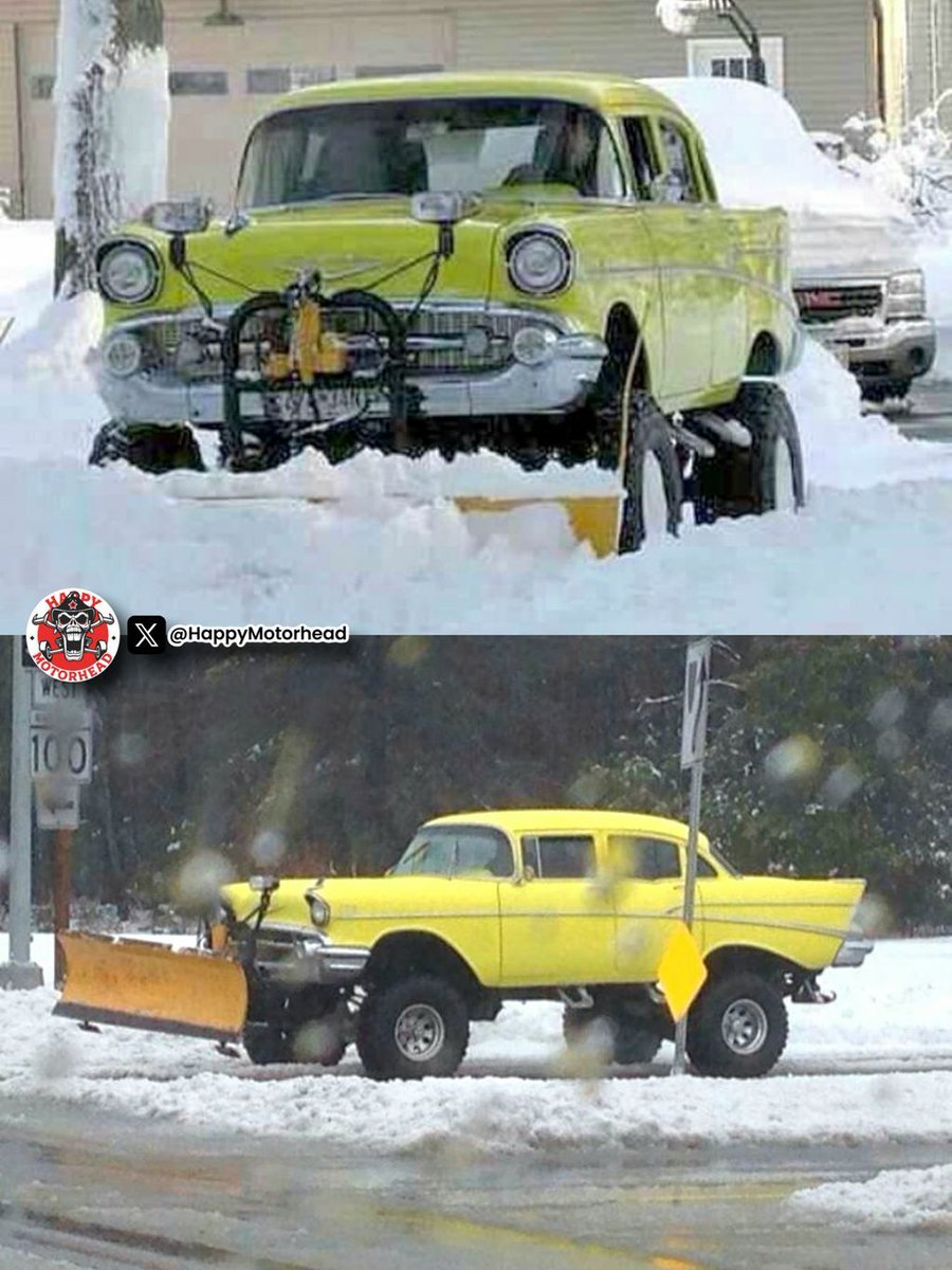 HappyMotorhead's tweet image. ♦️🔸️💎🔸️♦️🔹️💎🔹️♦️🔸️💎🔸️♦️

 Fun 🔸️ OR 🔸️Not ❓️

1957 Chevrolet Bel Air equipped with large tires and a snow plow