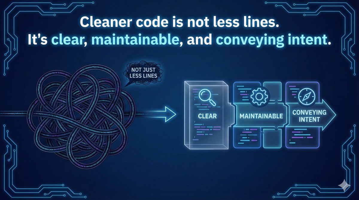 eddie_dankie's tweet image. Unpopular opinion: &quot;One-liners&quot; are often just bad code in disguise. I used to obsess over reducing line count. Now I obsess over reducing cognitive load. If a junior dev can&apos;t understand it in 5 seconds, rewrite it. Agree or disagree? 👇#Developer #SoftwareEngineering #JuniorDev