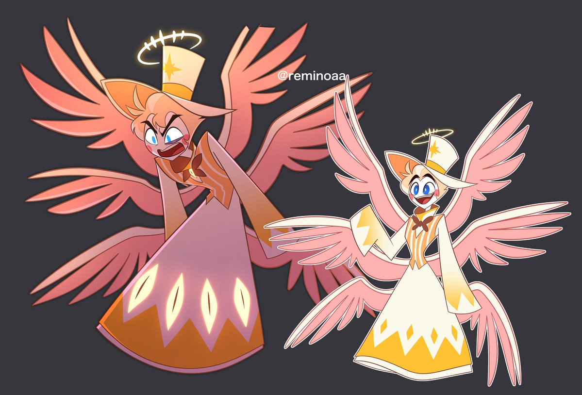 reminoaa's tweet image. I redesigned Lucifer’s angel form from his Eden days!🍏 (I used Emily’s design as a reference.) 
#HazbinHotelLucifer #HazbinHotel
