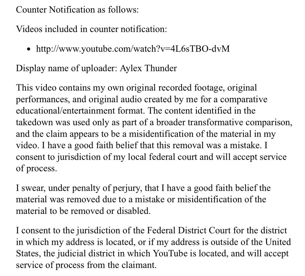 myon_fl's tweet image. Aylex Thunder氏から今、YouTubeで違反が認めてもらえて削除された動画全てに対して異議申し立てが届きました。
はっきり私の演奏をAylex氏のオリジナル演奏だと書いてありますね…
4枚目がAIによる和訳です。