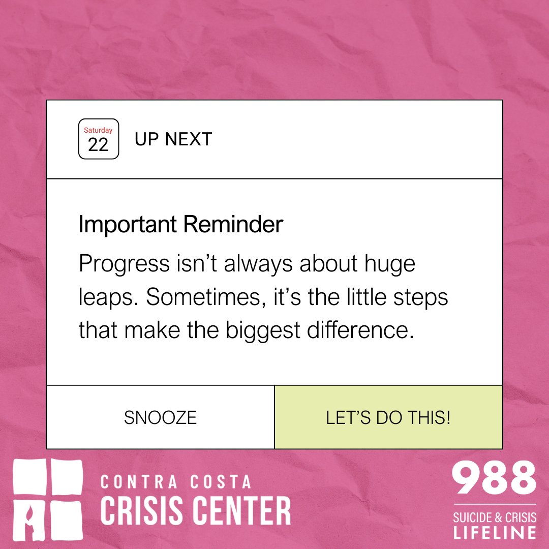 CCCrisisCenter's tweet image. Progress doesn’t have to look big or bold.
Sometimes it’s one tiny step… then another… and then another.
And that’s enough. 🪴

Support is always just a call or text away.
📞 988 — Suicide &amp;amp; Crisis Lifeline
Day or night. 

#MentalHealthMatters #SmallStepsBigImpact…