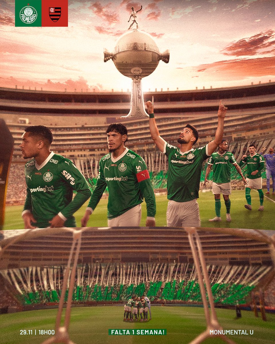 Palmeiras's tweet photo. CONTAGEM REGRESSIVA! ⏳

Apenas uma semana nos separa da decisão continental! 👊 https://t.co/djx24PYRVZ