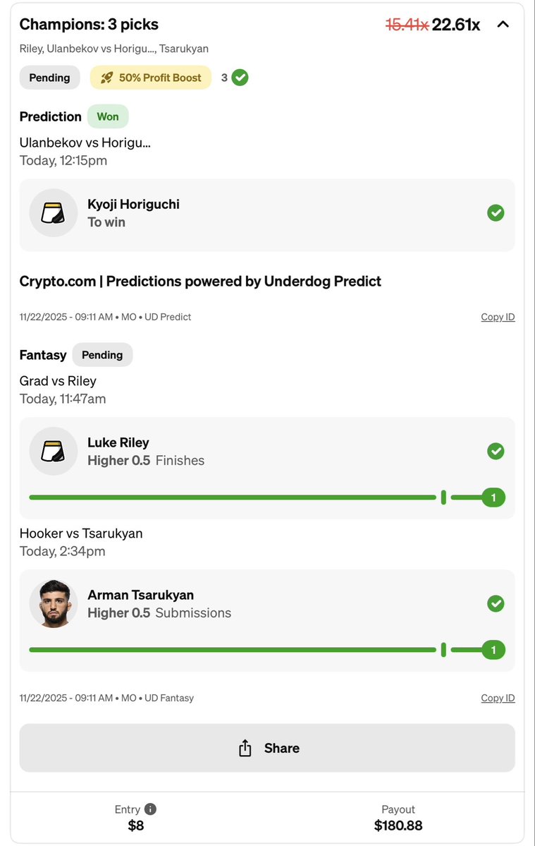 DatMMAguy's tweet image. Wanted Hooker to get the win but had to be realistic 💰🤑@Underdog #UFCQatar