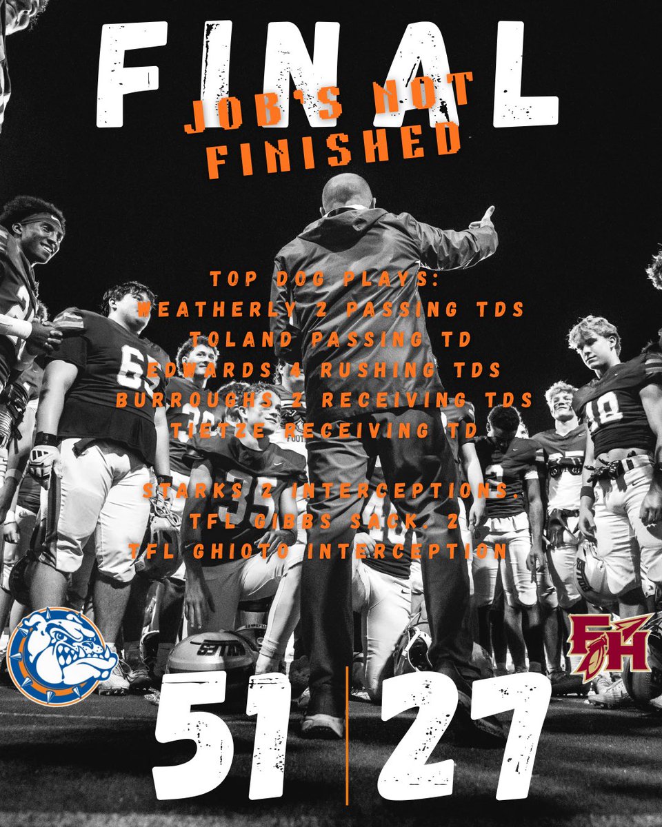 .<a href="/Bolles_Football/">Bolles Football</a> secured the Round 2 Playoff WIN‼️🐶
The Bulldogs will host Pensacola Catholic in the Elite 8 next Friday at 7pm! 

<a href="/jadenweatherly_/">Jaden Weatherly</a> 2 Passing TDs
<a href="/LukeToland2028/">LukeToland2028</a> Passing TD
<a href="/Edwards17Xander/">Xander Edwards</a> 4 Rushing TDs 
<a href="/ThaDr3am__/">Naeem “Tha Dream” Burroughs</a> 2 Receiving TDs 
<a href="/camtietze7/">Camden Tietze</a> Receiving TD