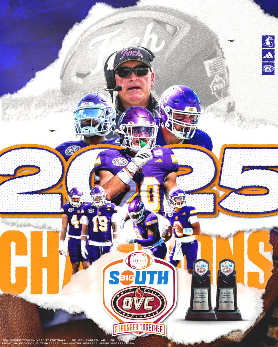 TNTechFootball's tweet image. 2025 OVC-BIG SOUTH CHAMPIONS! 

#AimHigh | #WingsUp