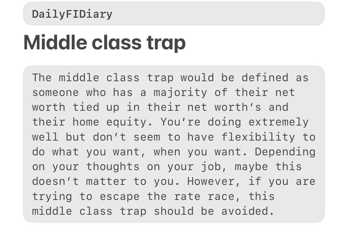 DailyFIDiary's tweet image. Avoid the middle class trap or embrace it? #MiddleClassTrap #dailyfidiary #juststart #dailyfinance #financialfreedom