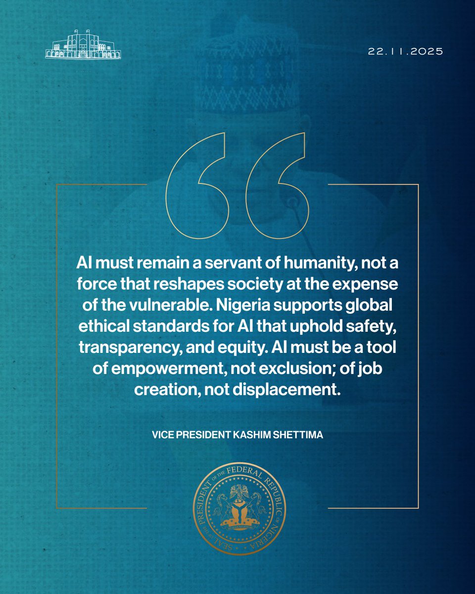 6 Key Quotes from the VP’s Speech at the G20 Summit.

<a href="/asovilladigital/">State House Abuja, Nigeria</a> | <a href="/officialSKSM/">Senator Kashim Shettima</a> 

#RenewedHopeAgenda #G20LeadersSummit #NigeriaAtGA20