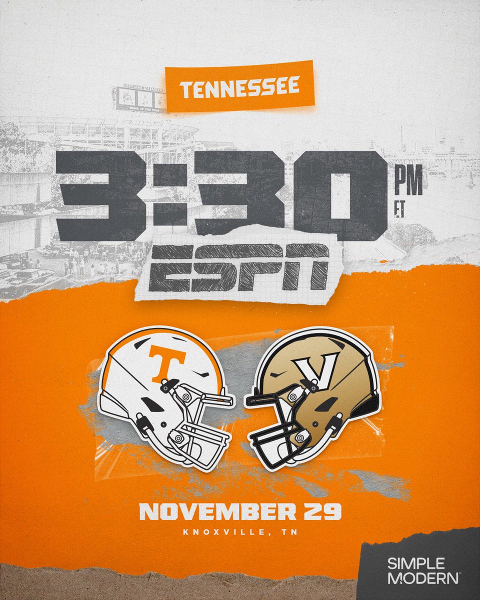 Vol_Football's tweet photo. game info update 

vs Vanderbilt
📺 ESPN 
🗓️ November 29
⌚️ 3:30pm ET
🏟️ Neyland Stadium https://t.co/p5nWnkwTEn