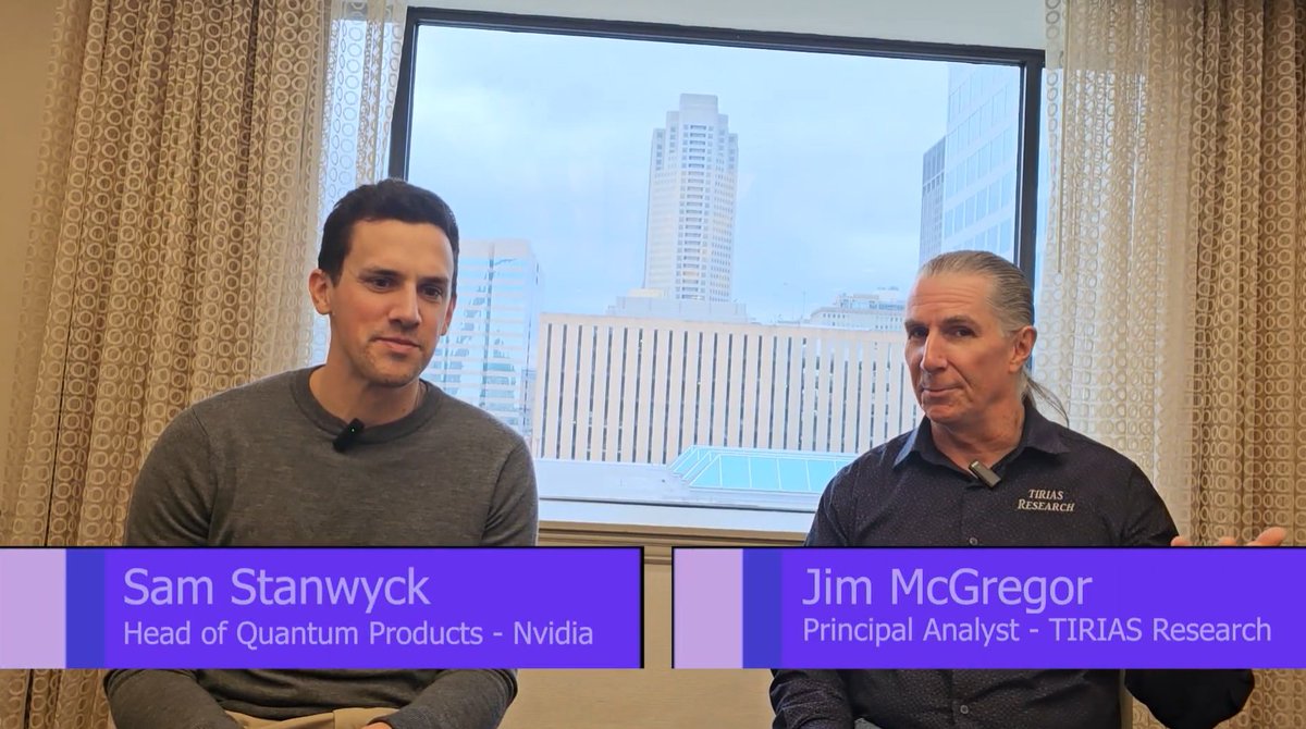NVIDIAHPCDev's tweet image. Dive into the future of #HPC with Sam Stanwyck, NVIDIA&apos;s Head of Quantum Products, as he discusses how NVIDIA CUDA-Q, NVQLink, &amp;amp; cuQuantum are advancing accelerated quantum supercomputing. ⚛️

Watch the #SC25 interview by @tiriasresearch.

📹 youtube.com/watch?v=c-V3nb…