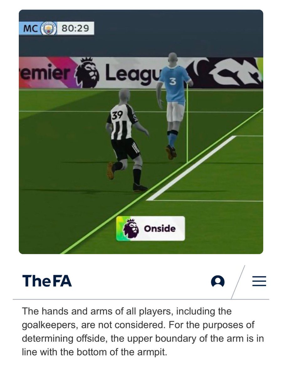 mancityfever2's tweet image. 🚨 Manchester City have grounds to SUE! 😤

The Premier League used Ruben Dias’ bicep to determine offside — not his armpit, which is what the rule actually states. 🤦🏻‍♂️

And another question nobody can answer: Why is Dias jumping in the image they used? 🤔

City have been ROBBED.