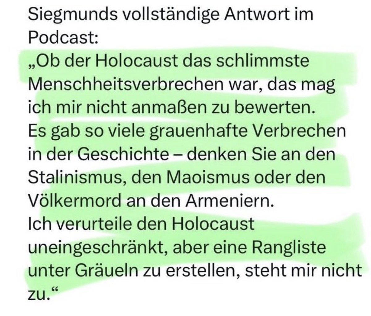 <a href="/eckilepsie/">Daniel Eck 🇺🇦</a> <a href="/BerlinReporter/">Thorsten Alsleben 🇩🇪🇮🇱🇺🇦</a> Die Siegmund und Holocaust-Relativierung steht hier aber ganz anders und das wird von Linken in Kampagnen geteilt. Da steht:
„Ich verurteile den Holocaust uneingeschränkt…“