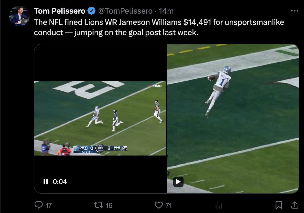 Why exactly does George Pickens get fined way more than Jameson Williams for the exact same celebration?