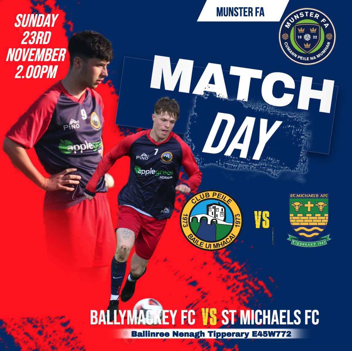 Big provincial day ahead for Ballymackey!  
Munster Junior Cup R2
At home vs St. Michael’s FC — huge test for our Men. Women’s Leinster Junior Cup Last 32
On the road  to face Maynooth Town.Best of luck to both teams! 👊⚽️
#MunsterJuniorCup #LeinsterJuniorCup