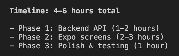 Love that Claude Code provided these thoughtful task estimates, perhaps as a reminder how much we hu