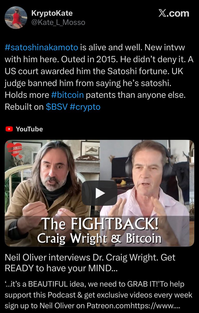 tuftythecat's tweet image. I count at least four blatant lies:

1. He wasn’t “outed” in 2015. The supposed outing was planned and executed by Wright himself as part of his deal with Ayre and MacGregor, which required him to come out as Satoshi. Nobody else had any motivation to announce Wright as Satoshi…