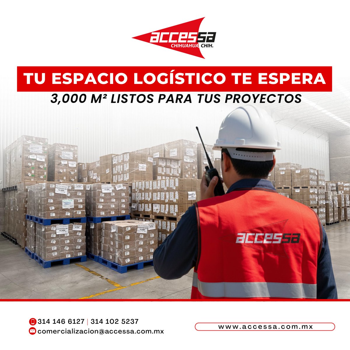 AccessaLogistic's tweet image. 🚀 ¿Buscas espacio logístico estratégico en el norte de México?
En ACCESSA Chihuahua tenemos 3,000 m² listos para tus proyectos:

✓ Almacenamiento IMMEX 
✓ Cross-dock para operaciones ágiles

📲 314 146 6127
📧 comercializacion@accessa.com.mx
🌐 accessa.com.mx