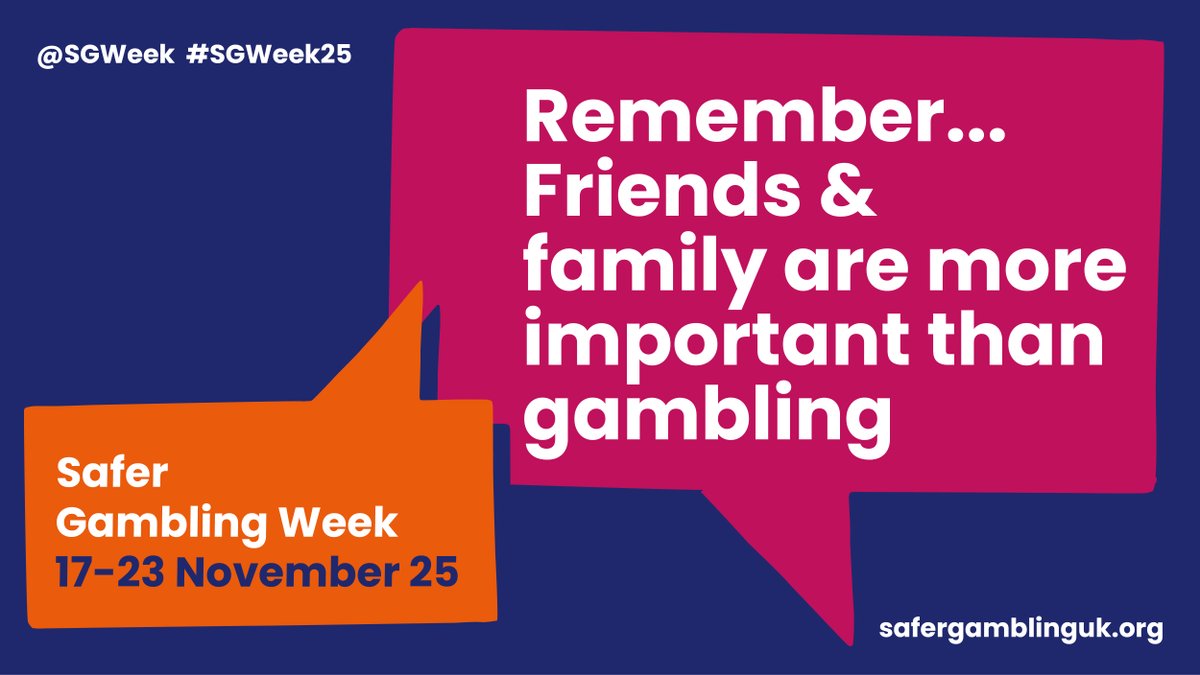 It's #SGWeek25 and today we are highlighting the importance of friends and family. Don't let gambling interfere with your personal relationships. If you need advice, consider calling the free gambling helpline: 0808 8020 133 or visit: safergamblinguk.org <a href="/SGWeek/">Safer Gambling Week</a>