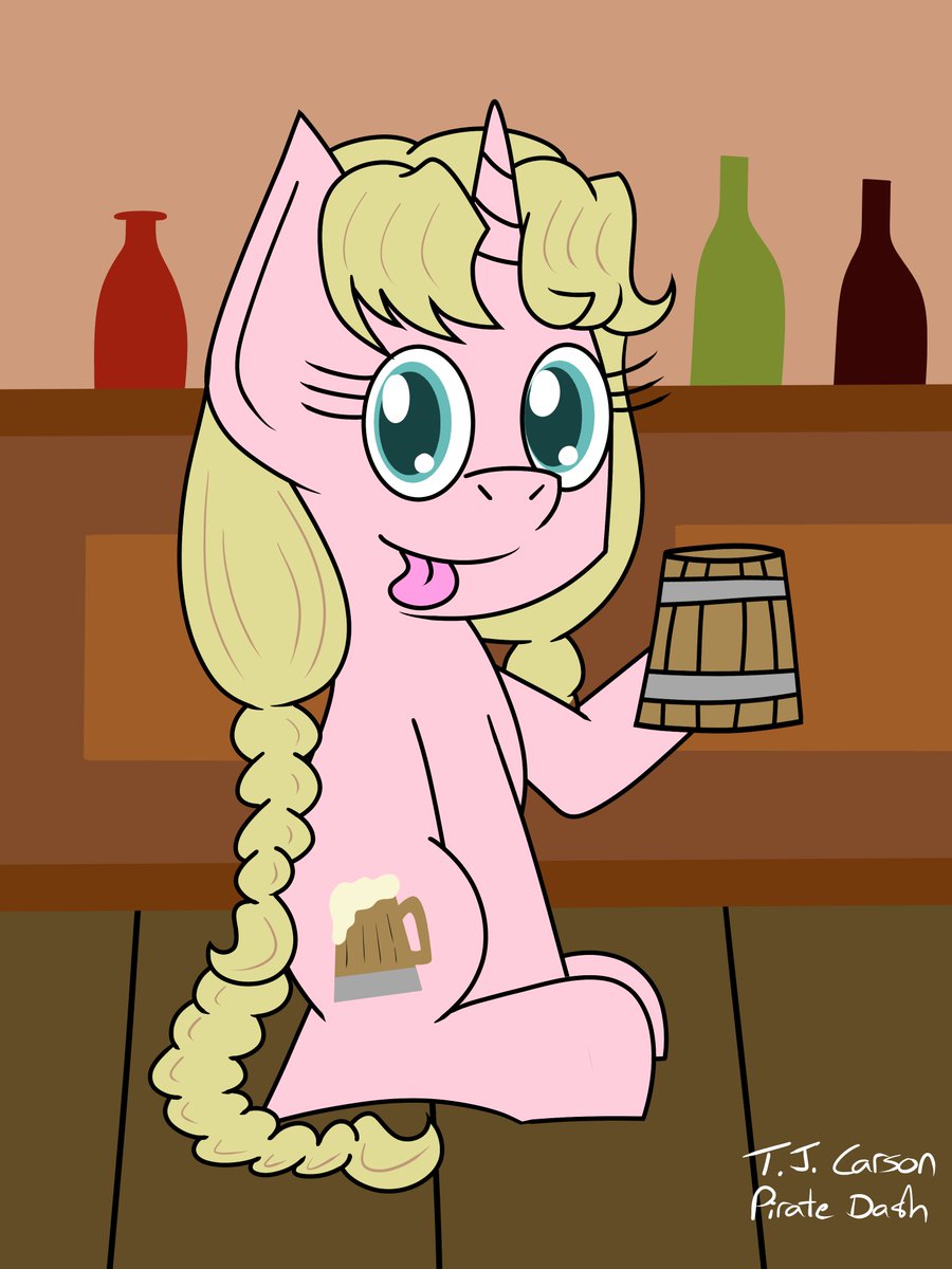 At <a href="/PonyCiderfest/">Ponyville Ciderfest</a> for the weekend, so inspired to draw <a href="/CaramelPCF/">Caramel Malt</a> in the lobby. #MLP