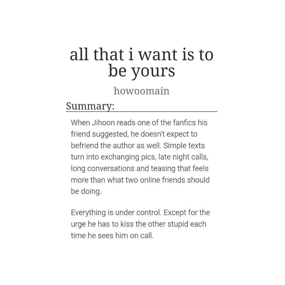 howoomain's tweet photo. "all that i want is to be yours"
a snhn au 

— chaptered; 1/?; 6.7k
— fanfic writer ksy x fanartist ljh
— online friendship, fluff, smut 
 
Jihoon befriends a fanfic author and suddenly cannot fight the urge to kiss him every time they video call.

https://t.co/6BaC759mjv https://t.co/VCJDzKEbWR