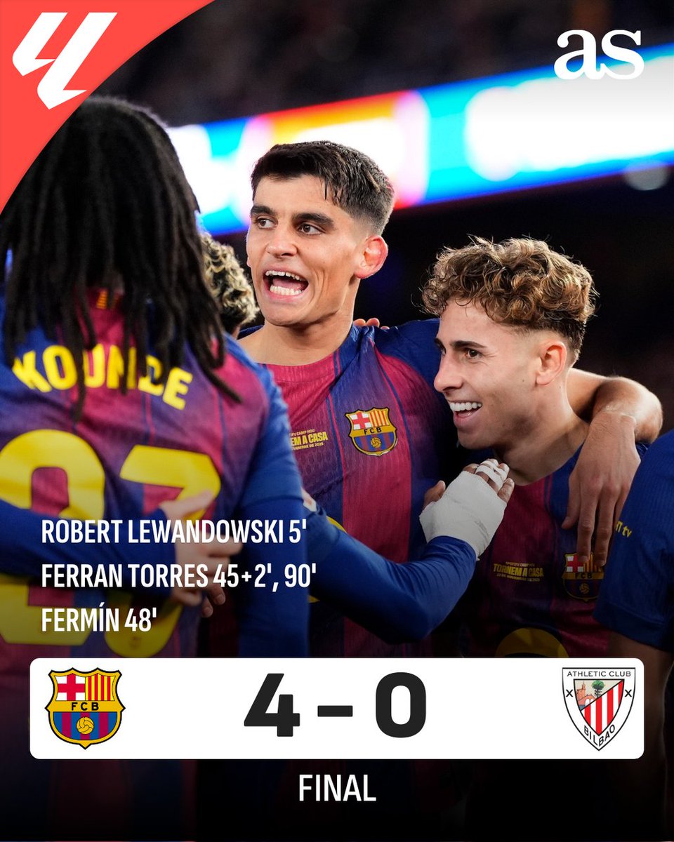 diarioas's tweet image. ⚔️ #BCN 4-0 #ATH (90+2')

🚨 Una gran segunda parte del Barça lo coloca líder a la espera del Real Madrid

🏆 #BarçaAthletic #LaLiga #Jornada13

🔗 En directo: goo.su/0Uf8fjH
