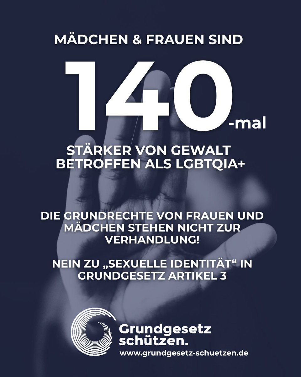 Die Grundrechte von Mädchen und Frauen stehen nicht zur Verhandlung!!!
NEIN zu „sexuelle Identität“ im
Grundgesetz!  <a href="/HendrikWuest/">Hendrik Wüst</a> <a href="/kaiwegner/">Kai Wegner</a> <a href="/DGuenther_CDUSH/">Daniel Günther</a> <a href="/CDUNRW_de/">CDU Nordrhein-Westfalen</a> <a href="/cduberlin/">CDU Berlin</a> <a href="/SH_CDU/">CDU Schleswig-Holstein</a> <a href="/bundeskanzler/">Bundeskanzler Friedrich Merz</a> <a href="/PrienKarin/">Karin Prien</a> <a href="/BMBFSFJ/">BMBFSFJ</a> <a href="/ManuelaSchwesig/">Manuela Schwesig</a> <a href="/SPDMV/">SPD MV</a>