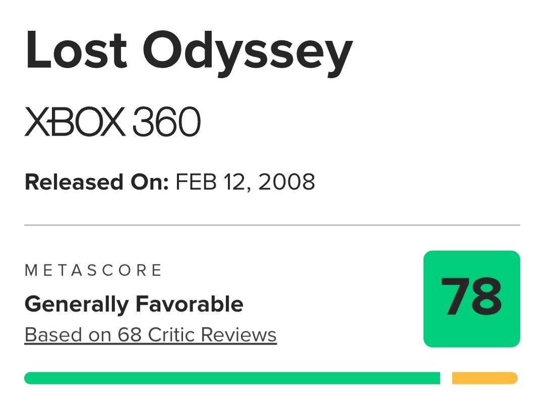 It's wild seeing Lost Odyssey's resurgence after the lukewarm reception it got when it released.

Glad it's finally getting its just dues