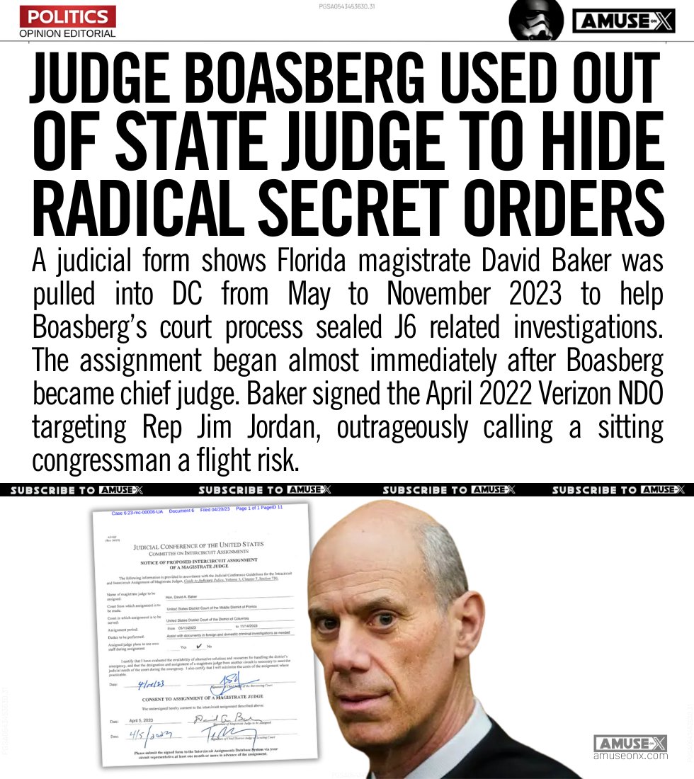 LAWFARE: A Florida judge was quietly imported to DC to sign secret J6 related orders including the NDO claiming Jim Jordan was a flight risk. Boasberg brought him in one month after becoming chief judge. How many other hidden rulings did this setup produce?

Anti-Trump Chief