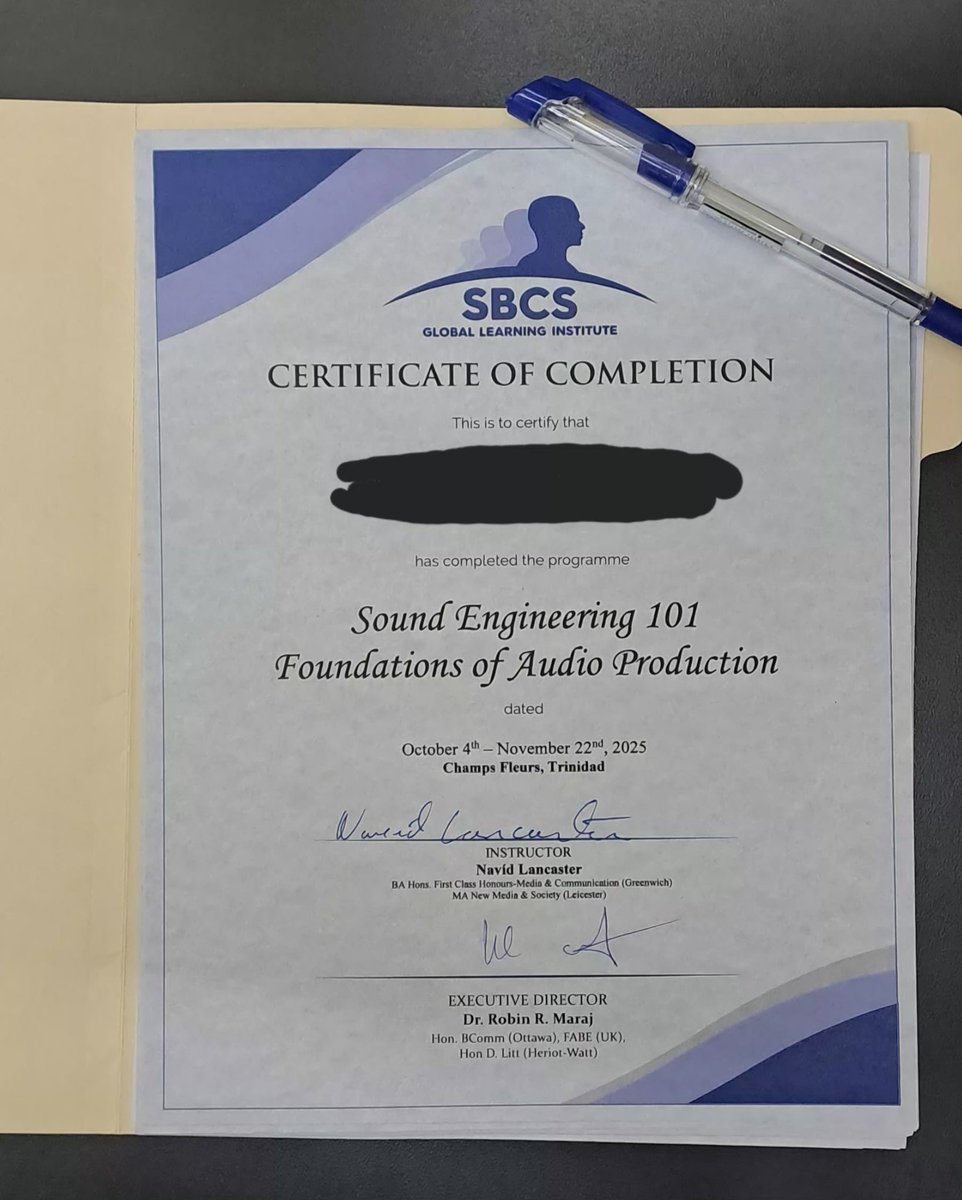 navidlancaster's tweet image. The joy of giving back!! My SECOND cohort of the short course on Sound Engineering 101 finished today with me as their Instructor. They got their Certificates of Completion today. Awesomeness!!

#sbcs #soundengineering #shortcourse #school #education #music