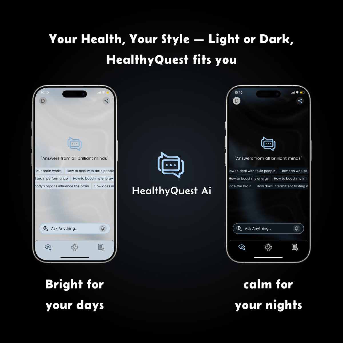 healthyquestai's tweet image. Light mode or dark mode? We&apos;ve got both — because your wellness journey is personal ✨

Your health. Your style. Your choice.

#HealthyQuestAI #DarkMode #LightMode #HealthApp #WellnessYourWay #AIHealth #HealthTech #PersonalizedHealth #WellnessApp #DigitalWellness #HealthAnswers