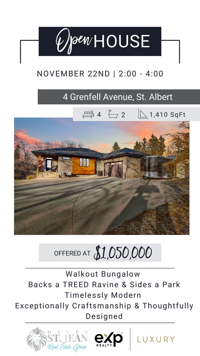 J9GYEG's tweet photo. 🌲 4 Grenfell Avenue, St. Albert — Ravine Behind, Park Beside!
$1,050,000 | MLS# E4465580

✨ OPEN HOUSE TODAY • 2–4 PM ✨

DM Janine Garrant, Realtor or call 587-920-4228 for more info!
#OpenHouse #DSJREG #StAlbert #eXpRealty #LuxuryProperty #eXpLuxury #YEGRealEstate https://t.co/2ypGq4CLLy