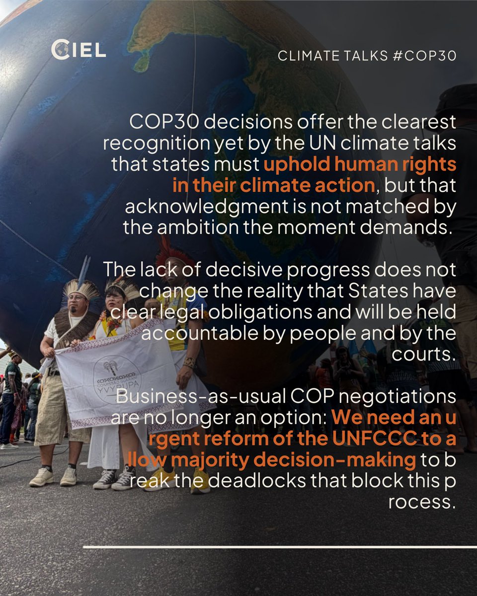 ciel_tweets's tweet image. 🔎 What’s clear? 
Business-as-usual negotiations won’t deliver. We need urgent solutions to break the deadlocks blocking progress and to drive a fast, fair, funded #FossilFuel phaseout and #JustTransition.