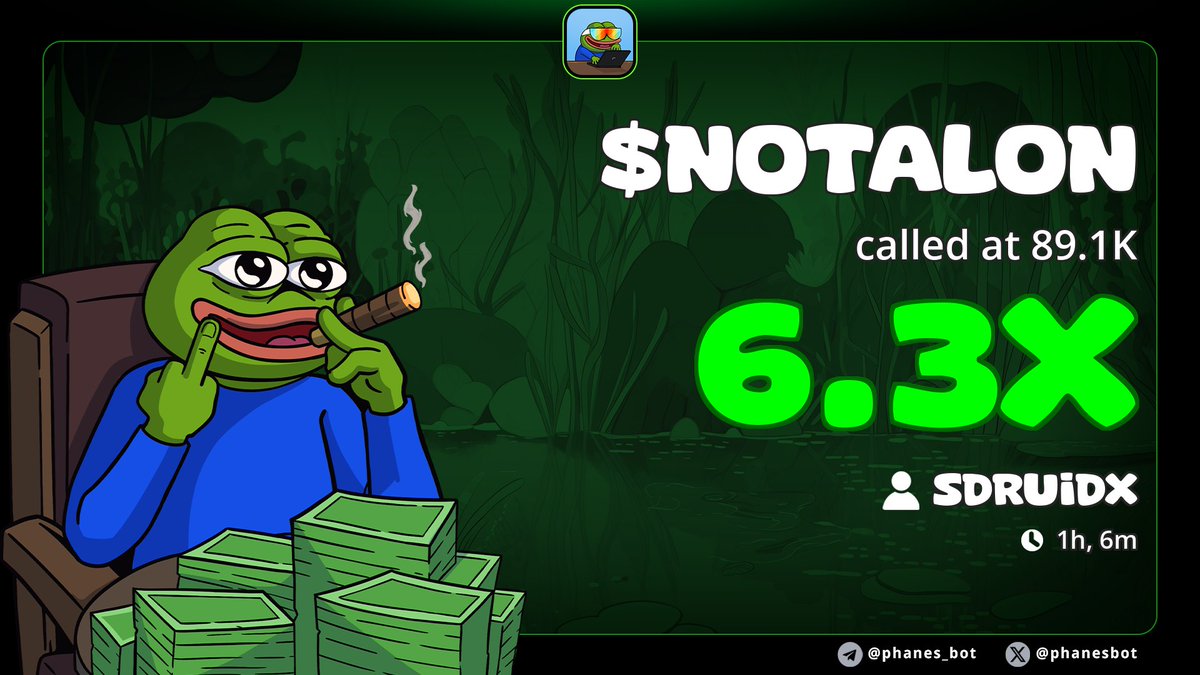 SDruidX's tweet image. 6.3x pump profit from my call $NOTALON
Who&apos;s printing 
Ca;

3Lfx2e9YN1k3q1eYG9aStPr9wpuPdnyS6ApePEsCpump