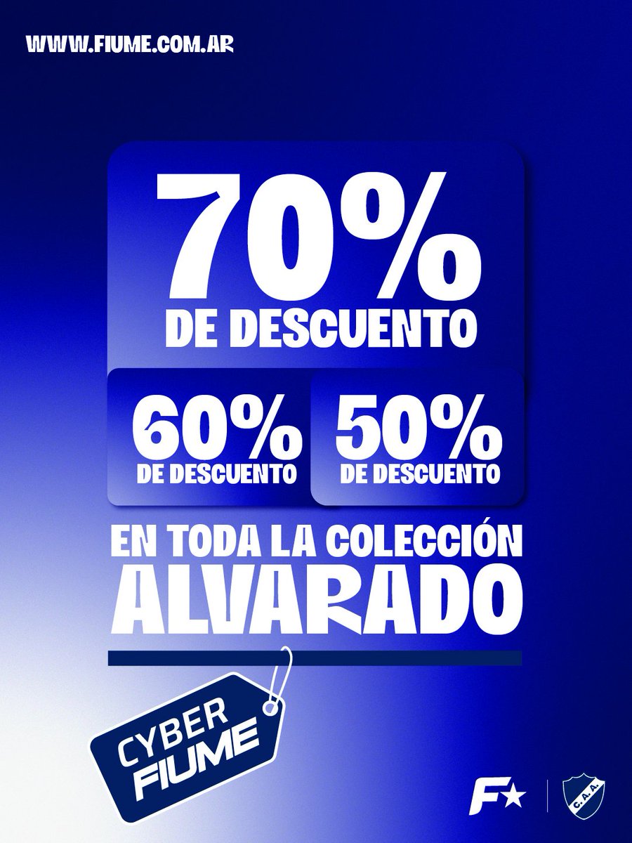 𝗦𝗜, 𝗠𝗔𝗦 𝗗𝗘𝗦𝗖𝗨𝗘𝗡𝗧𝗢𝗦!!! 💙🤍

Toda la Colección Alvarado 2025 al 𝟱𝟬% 𝟲𝟬% 𝘆 𝟳𝟬% 𝗢𝗙𝗙🔥🔥

Es AHORA! Los colores del Torito te llaman!!! 😎

Hasta 6 CUOTAS SIN INTERÉS y envíos GRATIS a partir de 120k!!! 🤩💥

Descubrí los descuentos en fiume.com.ar