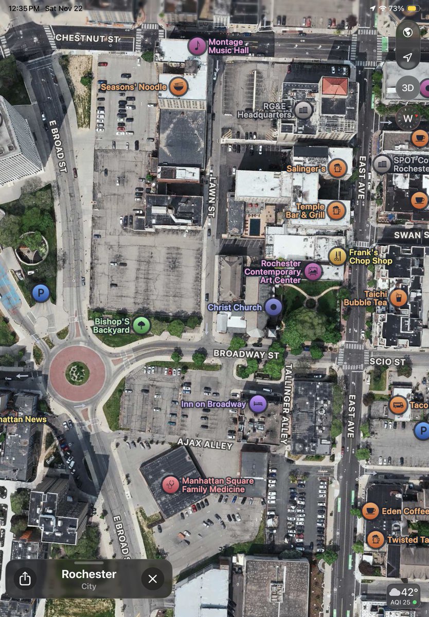 PhilSustainable's tweet image. It’s crazy seeing parking lots in Downtown Rochester, NY.   The city should be as rich as Brooklyn today, but chose pavement instead
