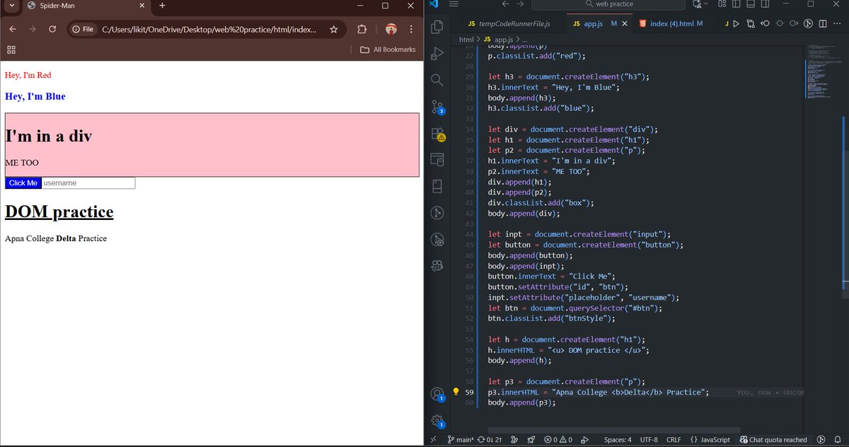 rajath_m_r's tweet image. Day 27 of my MERN journey!
Learnt DOM navigation using parentElement, children, childElementCount, previousElementSibling, nextElementSibling &amp;amp; adding/removing elements with append, prepend, insertAdjacent, removeChild, remove.
#mernstack #100daysofcoding #learningeveryday