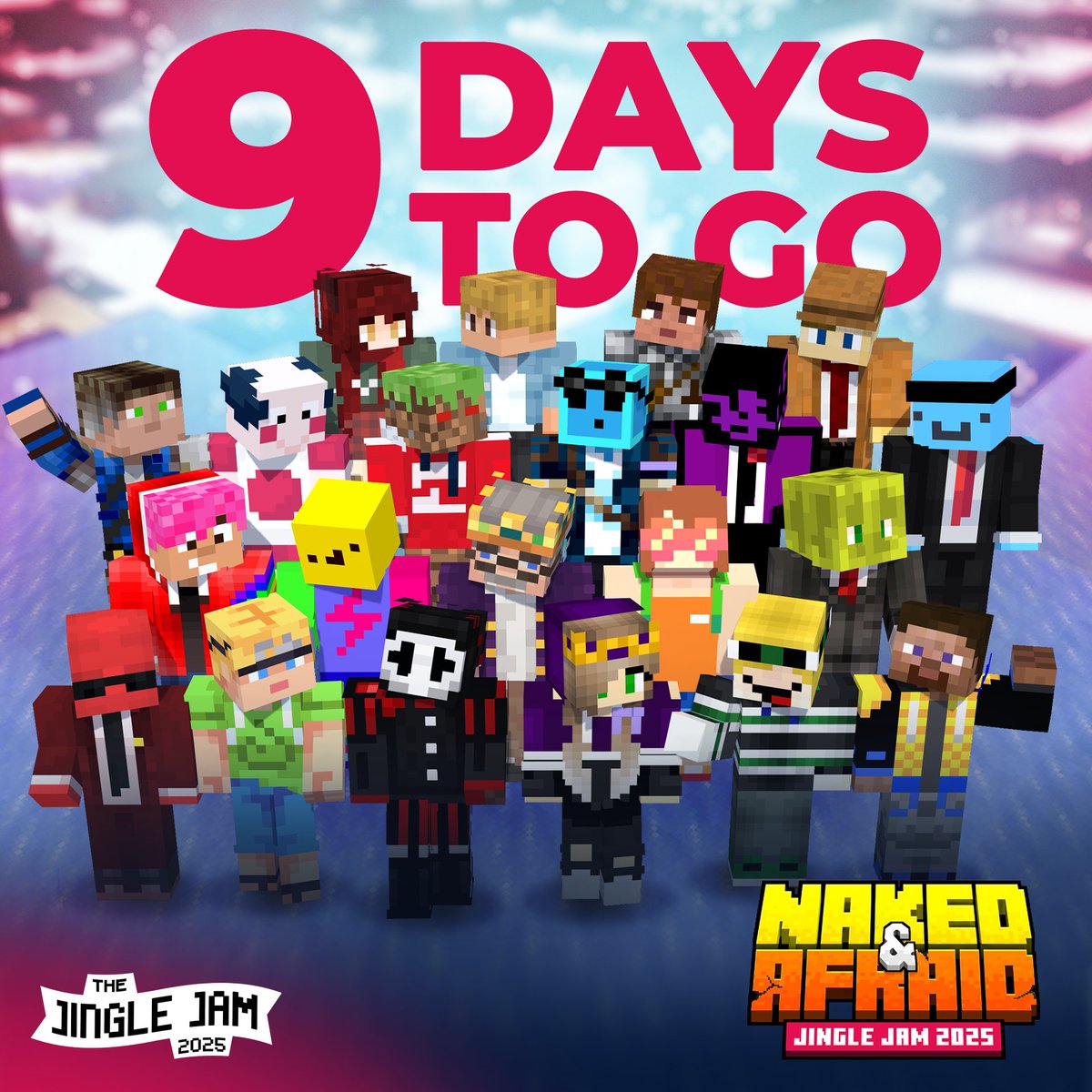 jinglejam's tweet image. With nine days &apos;til Jingle Jam, it&apos;s the cast of Naked &amp;amp; Afraid!

The series returns for a Jingle Jam special on Dec. 2nd, 4th and 6th. Tune in, watch all these creators take on the hardest survival challenge on the internet, and donate to support all our Jingle Jam charities!