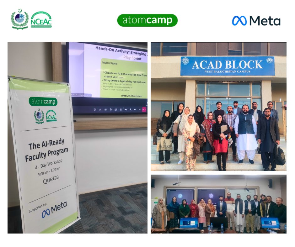 atomcamp's tweet image. Sharing highlights from the Phase 2 of the AI-Ready Faculty Program held in Quetta.

In collaboration with @Meta , @atomcamp continues its mission to equip university faculty across Pakistan with the latest AI knowledge and skills.

The sessions were led by Waqas Khan and Dr.…