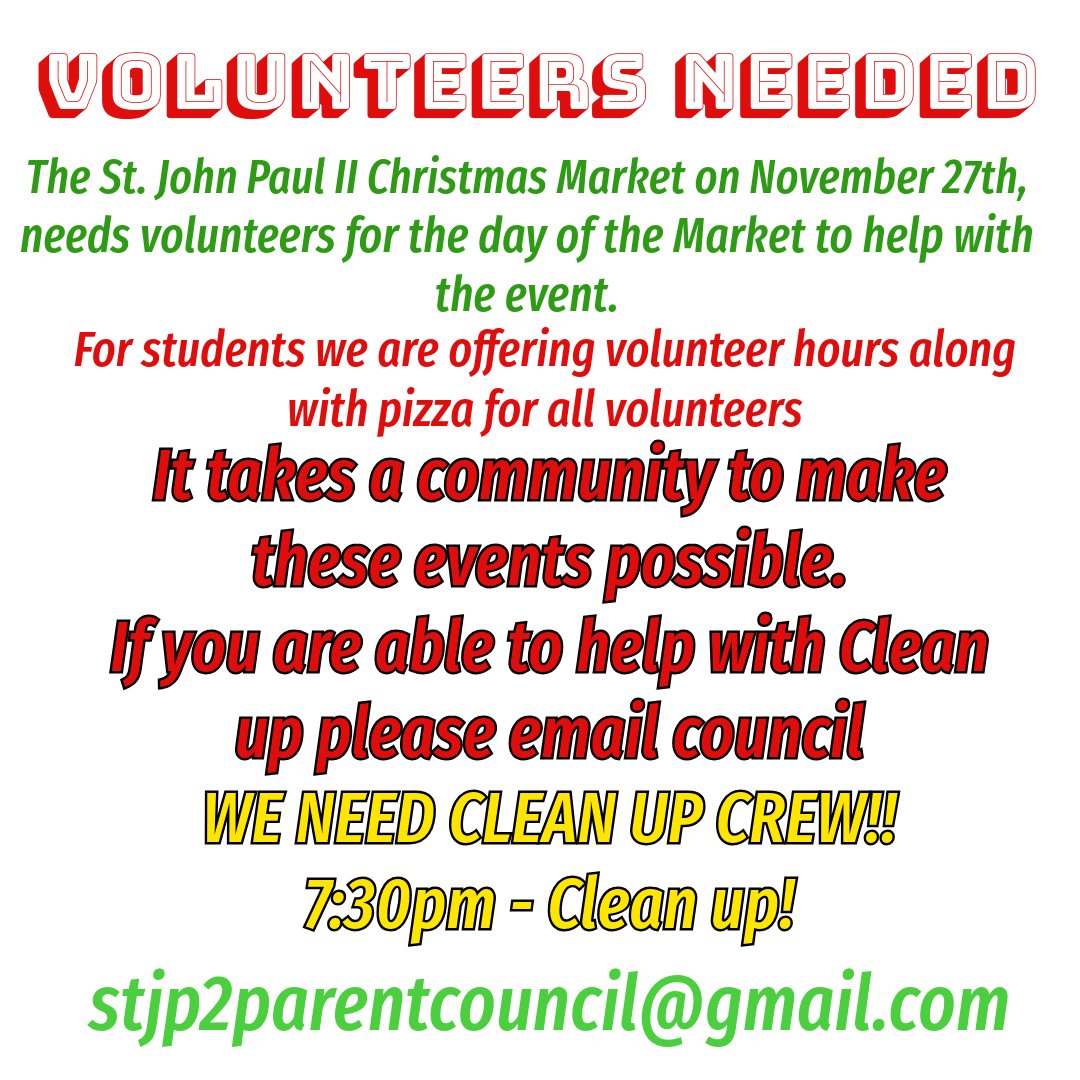 Looking for help with clean up after the market is finished. If you are able to help please let us know!