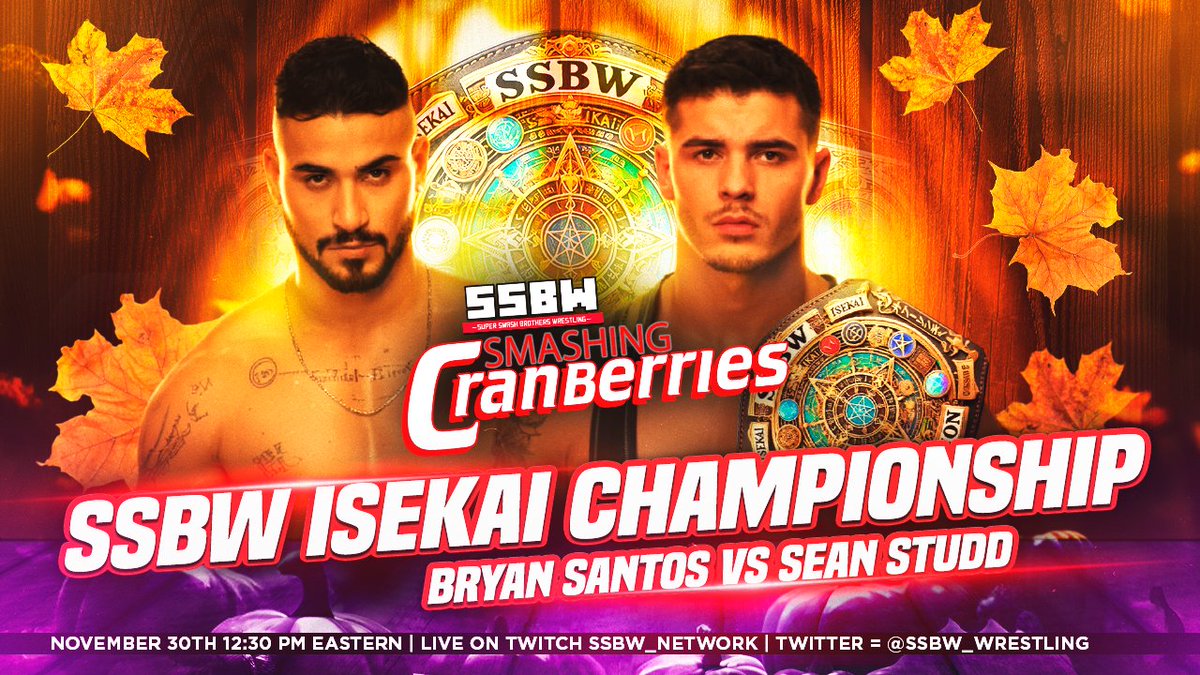 Sean Studd will be defending his SSBW Isekai Championship against Bryan Santos at Smashing Cranberries! #SSBW #EFED #WWE2K25 #CAWUNNITY #SMASHINGCRANBERRIES #THANKSGIVING