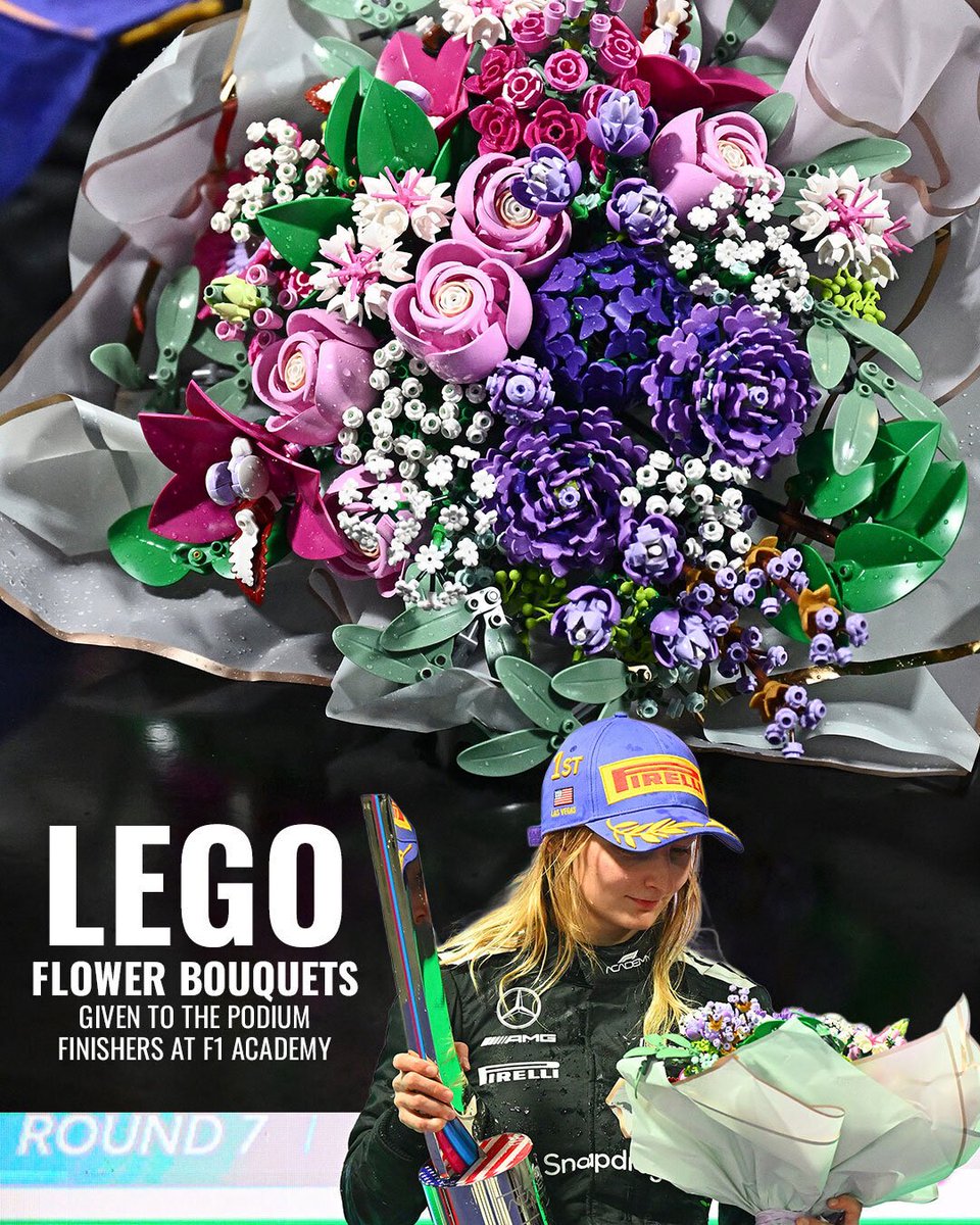 Motorsport's tweet image. The LEGO bouquets given to the podium finishers at F1 Academy are simply beautiful. 🥹