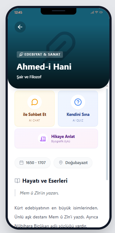 Yusufsaladin22's tweet photo. 133 küsür şahsiyetin - özet - biyografisini okuyabilir ayrıca AI yardımı ile o şahıslarla - Ehmedê Xanî, Selahaddin Eyyubî - sohbet edebilirsiniz. Ayrıca karakterler size kendi dönemine dair bir hikaye anlatır. Aşağıda linki bırakıyorum:

https://t.co/fZYuF1K0eU https://t.co/9DugxBjs06