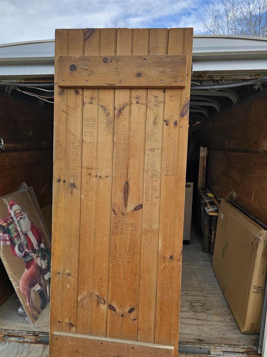 myWinnipesaukee's tweet image. Moultonboro door from a rental cottage. Renters signed their names on the back of this door since the 1840&apos;s.