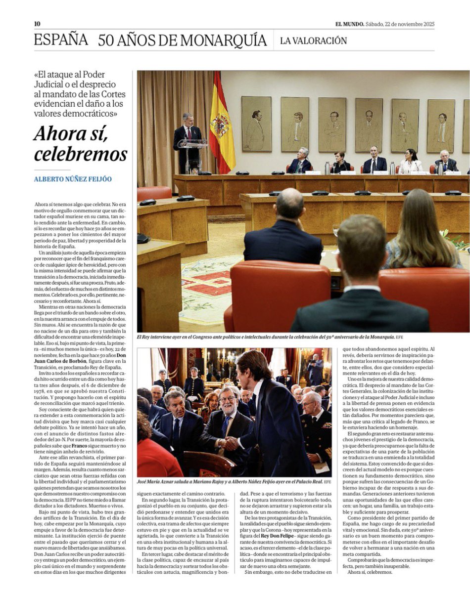 Ahora sí, celebremos.

Mi tribuna en <a href="/elmundoes/">EL MUNDO</a> por el 50 aniversario de la monarquía.

amp.elmundo.es/espana/2025/11…