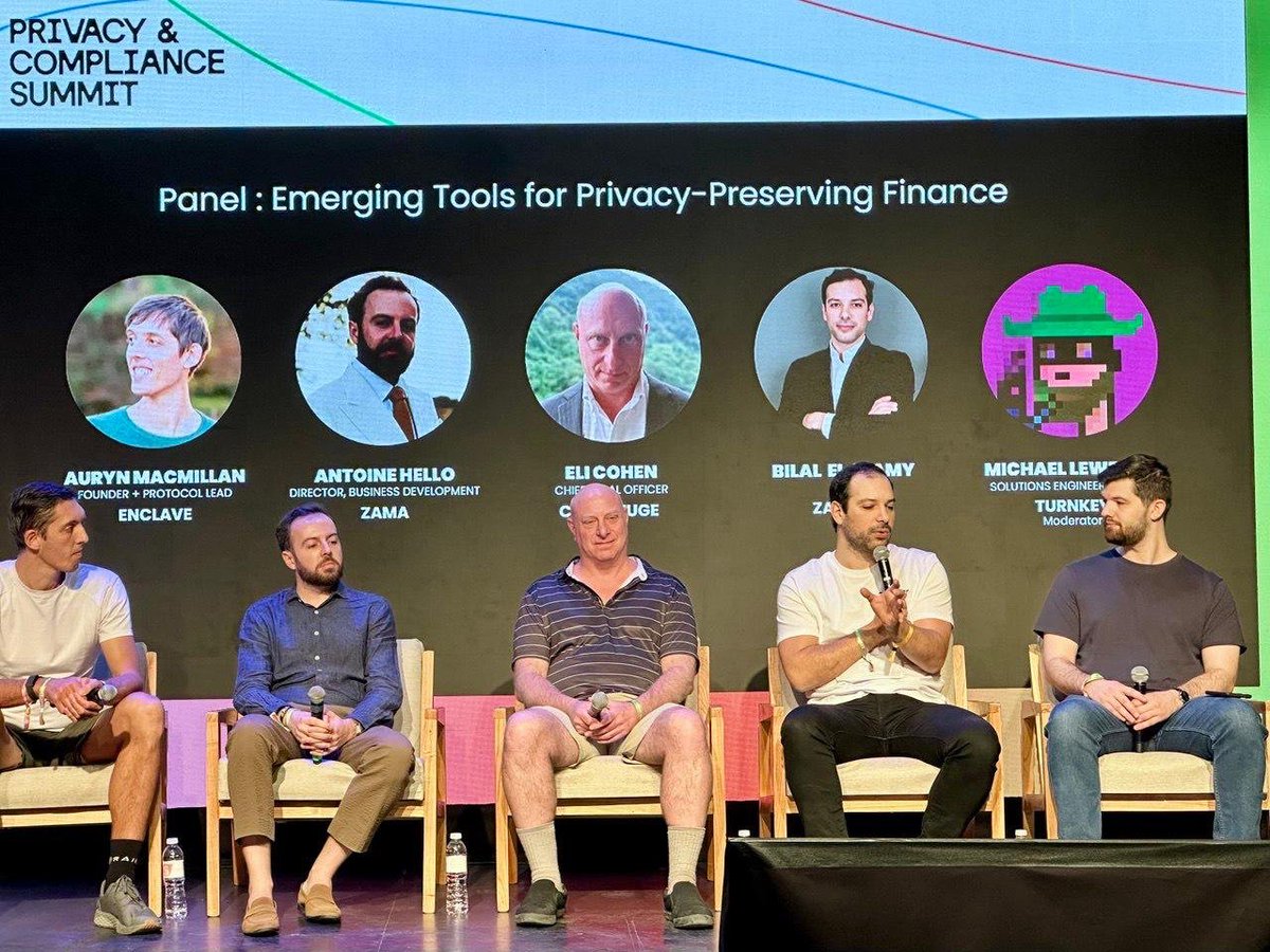 ZaifferProtocol's tweet image. Appreciate everyone who came out for our CEO @bilalelalamy’s talk on privacy-preserving finance tools at Privacy &amp;amp; Compliance Summit by @partyactionppl. 🖤

Great to take the stage with @auryn_macmillan (@EnclaveE3), @Mr_Goodbuy (@zama), and Eli Cohen (@centrifuge). 

On-chain…